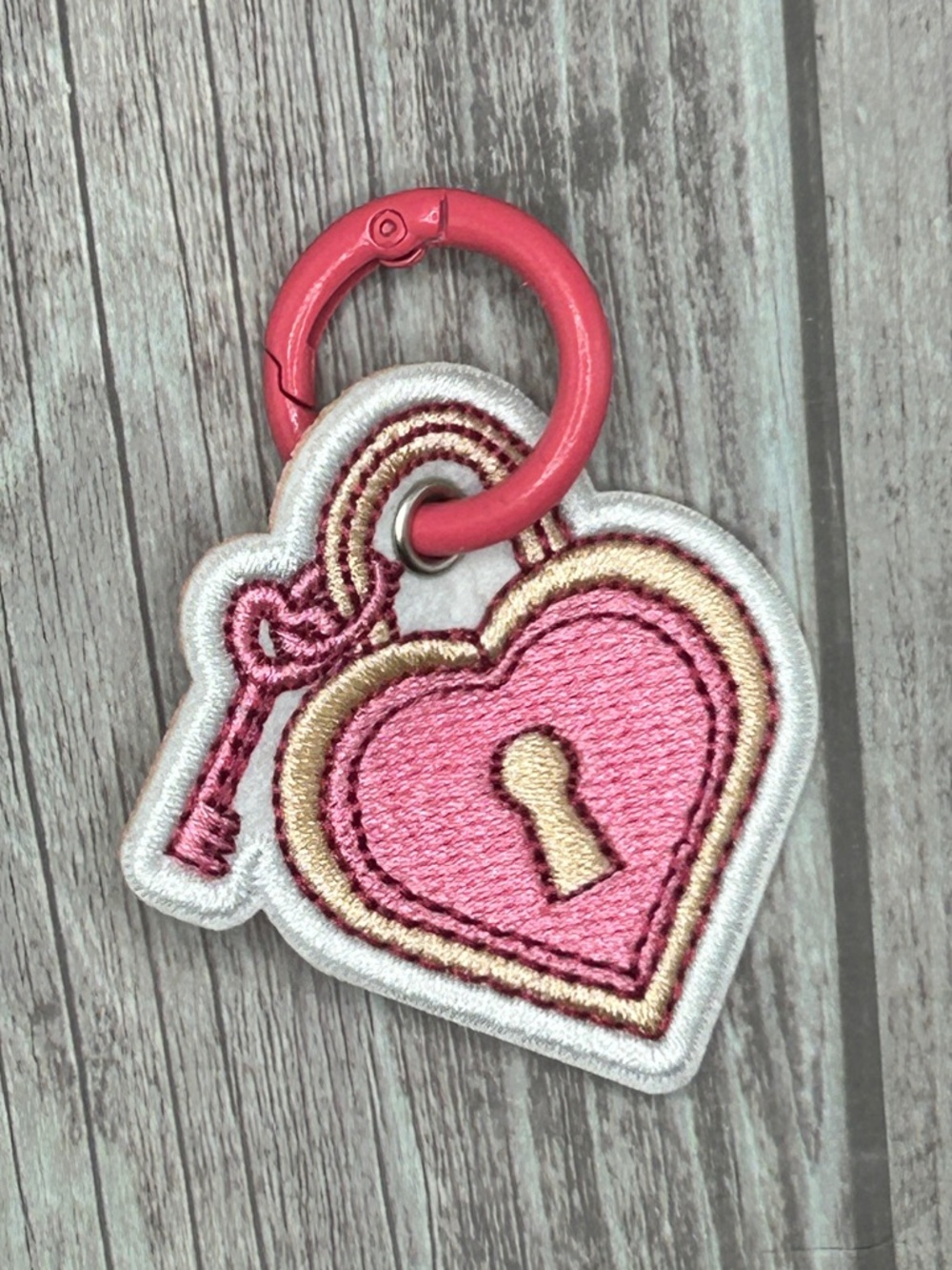 NEW Pink Heart Embroidered Patch Bag Charm Lock & Key Love Cute Girly Pink Cream